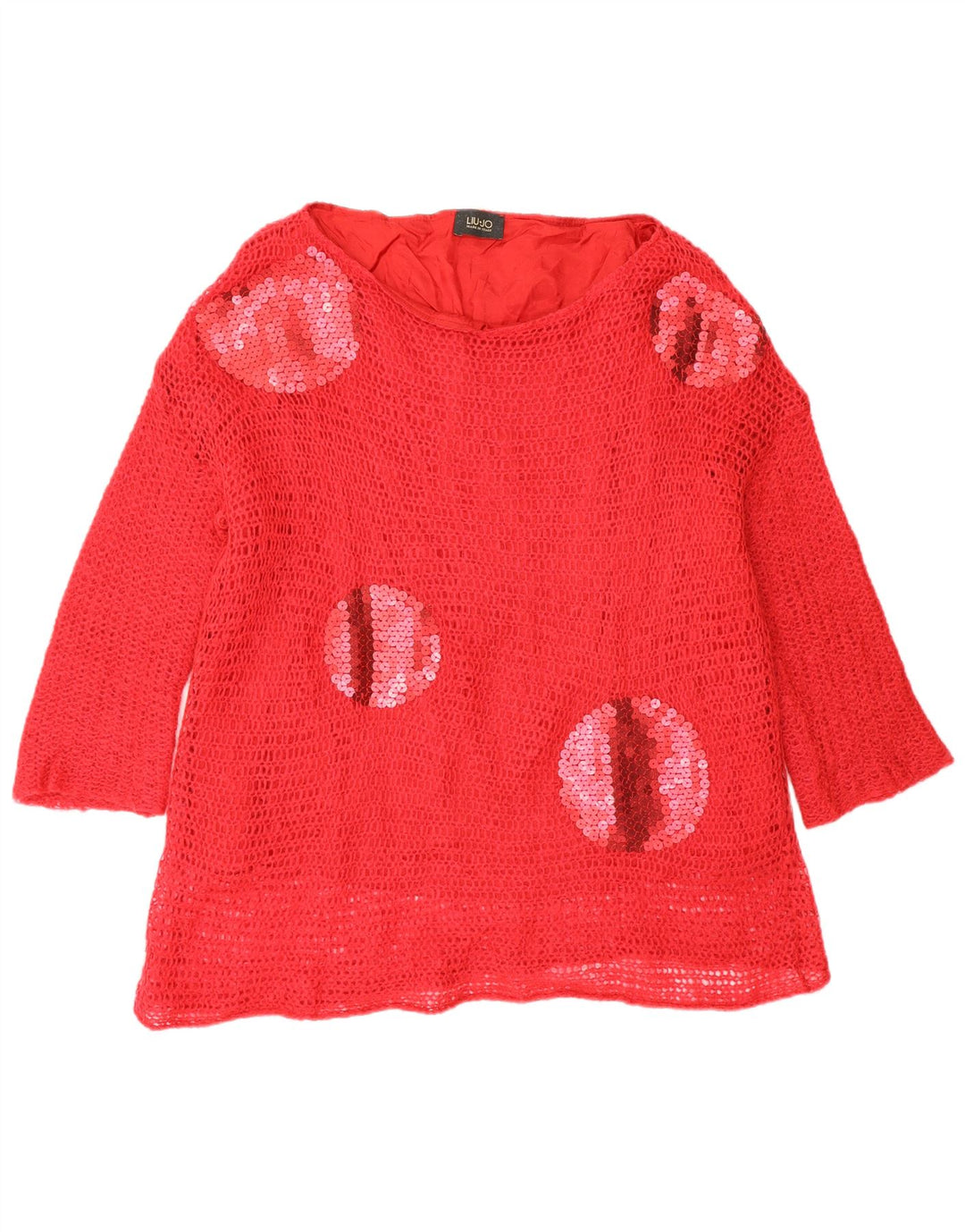 Liu Jo Womens Crochet Top 3/4 Sleeve IT 42 Medium Red Acrylic