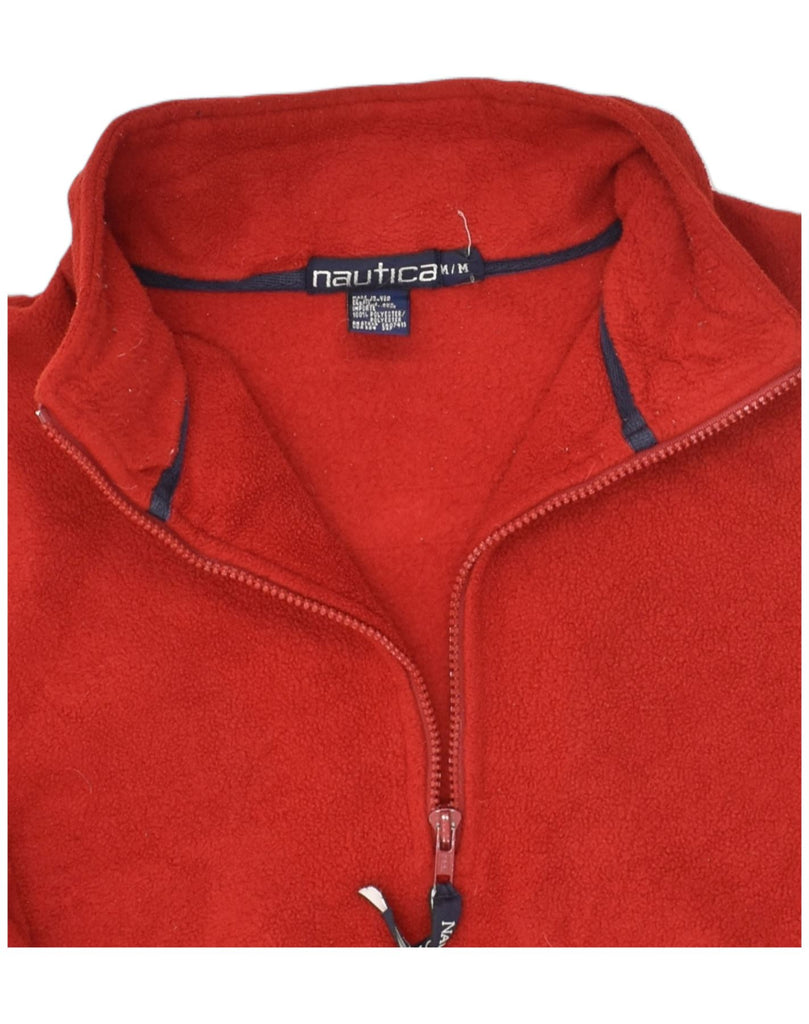 NAUTICA Mens Zip Neck Fleece Jumper Medium Red Polyester | Vintage Nautica | Thrift | Second-Hand Nautica | Used Clothing | Messina Hembry 