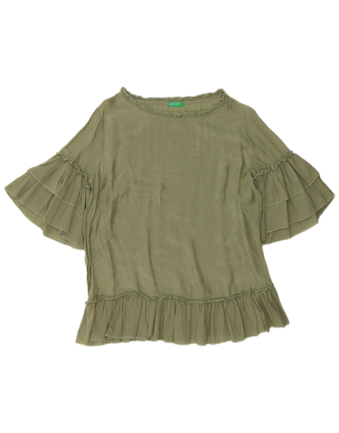 BENETTON Womens Oversized Blouse Top UK 10 Small Green Cupro