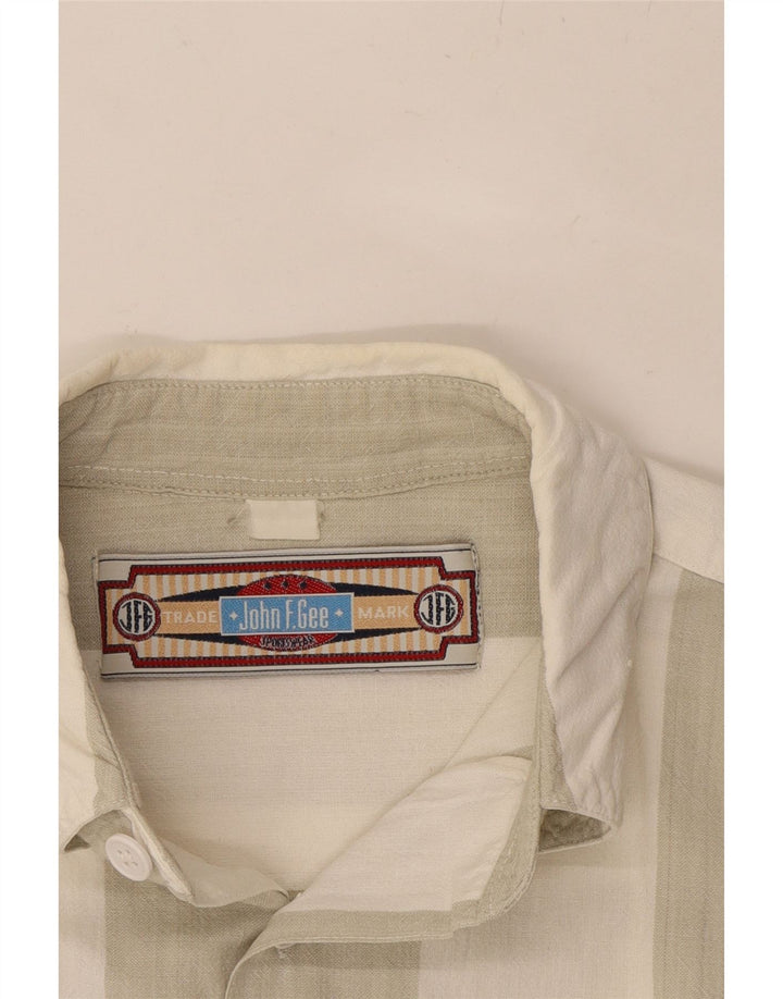 JOHN F GEE Mens Short Sleeve Shirt Medium Beige Striped Vintage John F Gee and Second-Hand John F Gee from Messina Hembry 