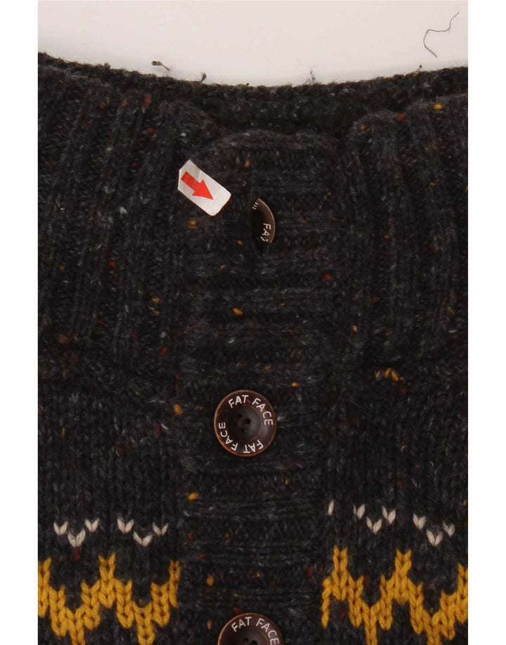 Fat Face Mens Button Neck Jumper Sweater Medium Grey Fair Isle Wool