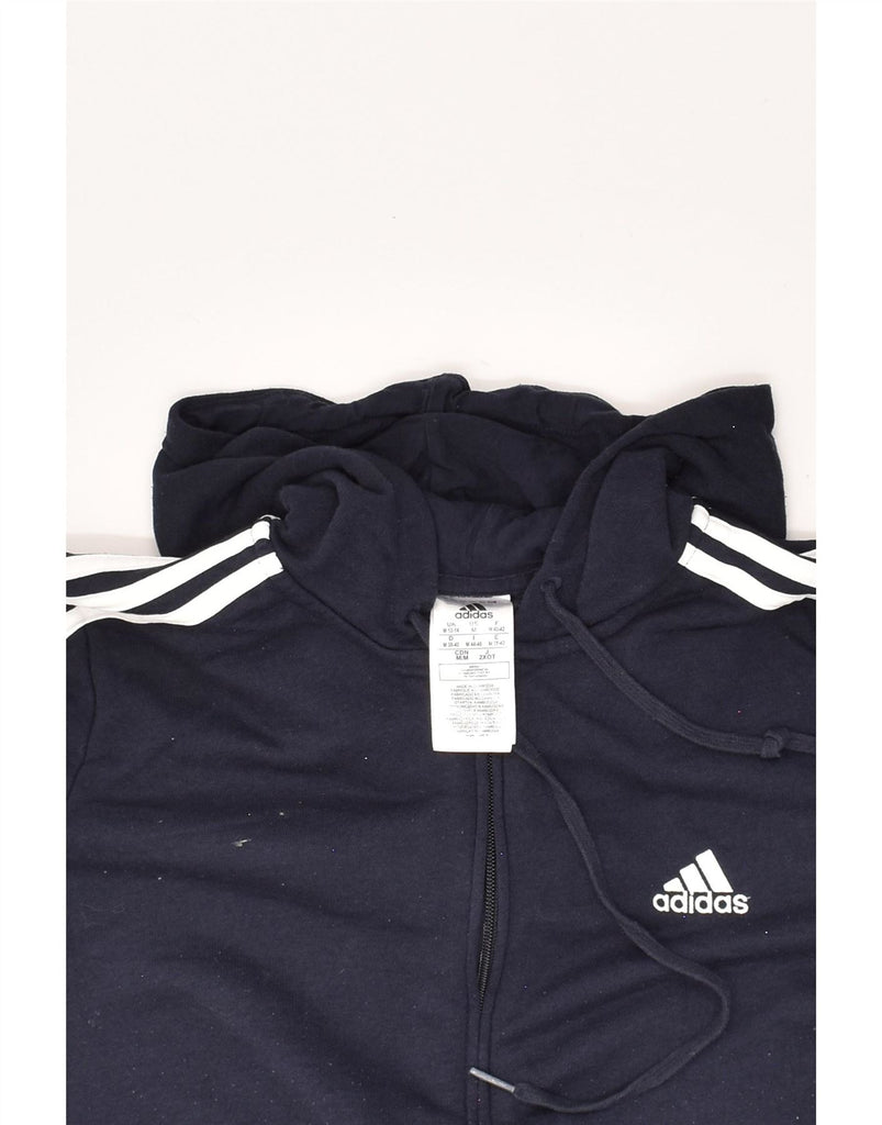 ADIDAS Womens Zip Hoodie Sweater UK 12/14 Medium Navy Blue Cotton Vintage Adidas and Second-Hand Adidas from Messina Hembry 