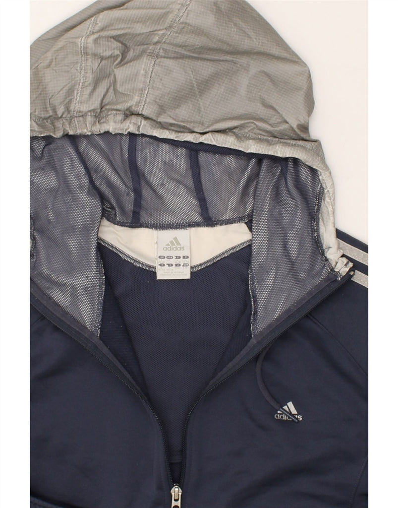 ADIDAS Womens Hooded Tracksuit Top Jacket UK 16/18 Large Navy Blue | Vintage Adidas | Thrift | Second-Hand Adidas | Used Clothing | Messina Hembry 