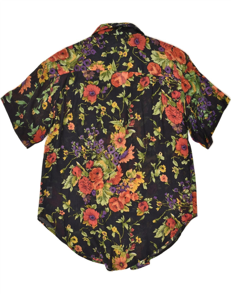 VINTAGE Womens See Through Short Sleeve Shirt UK 14 Large Black Floral | Vintage Vintage | Thrift | Second-Hand Vintage | Used Clothing | Messina Hembry 