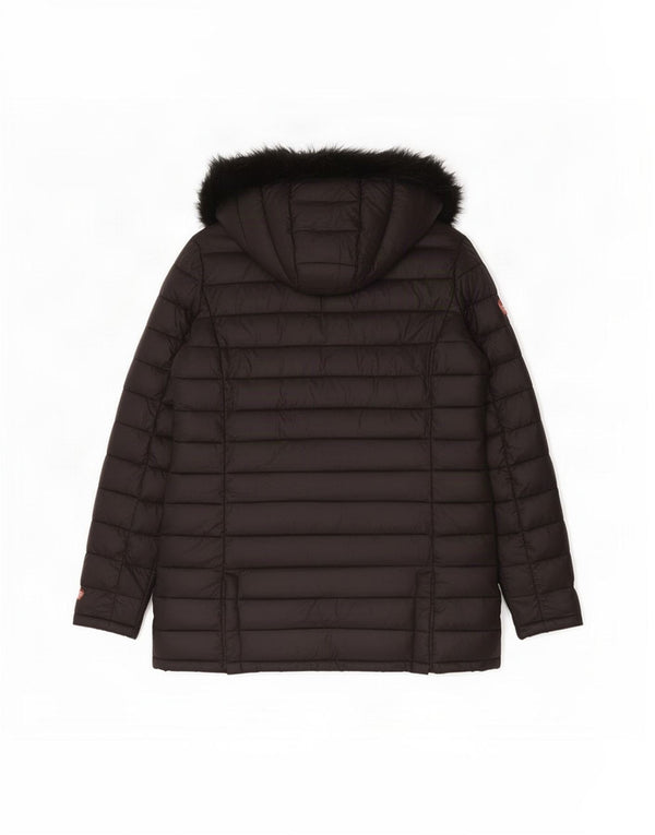 Superdry Womens Hooded Padded Coat UK 16 Large Black Nylon