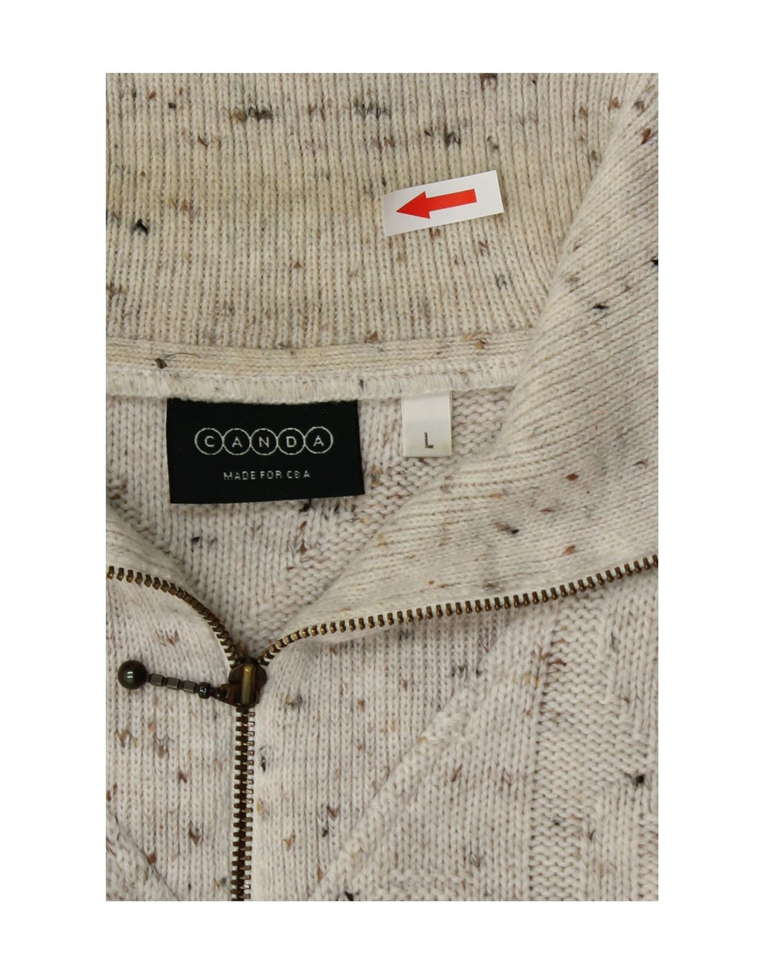 C&A Mens Canda Zip Neck Jumper Sweater Large Off White Flecked Acrylic