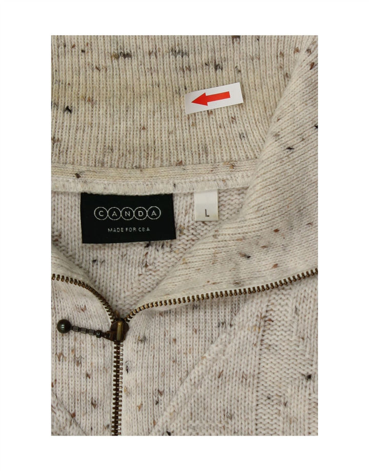 C&A Mens Canda Zip Neck Jumper Sweater Large Off White Flecked Acrylic