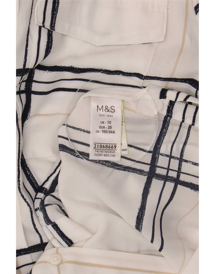 Marks & Spencer Womens Oversized Shirt UK 10 Small White Plaid Polyester