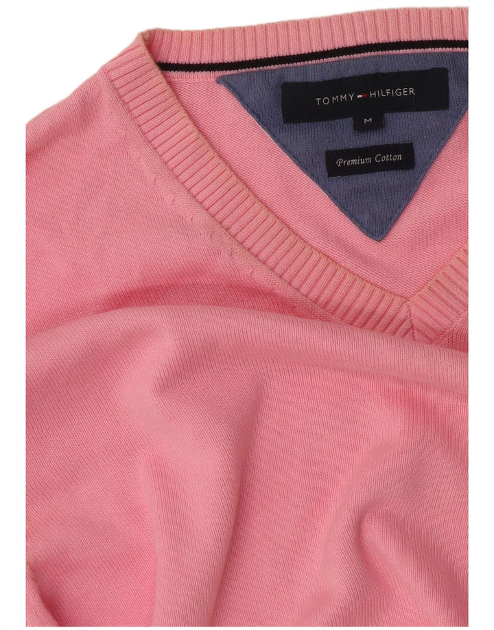 Tommy Hilfiger Mens V-Neck Jumper Sweater Medium Pink Cotton
