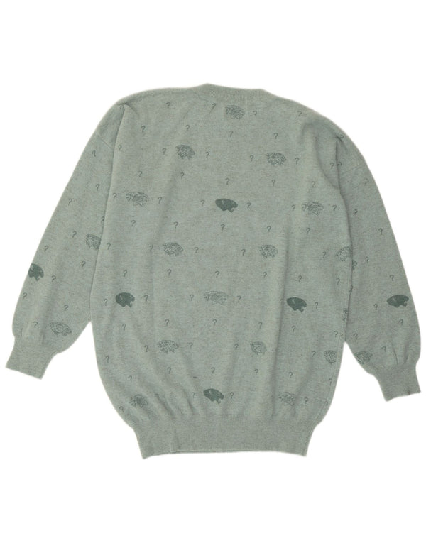 Krizia Womens Poi Graphic Crew Neck Jumper Sweater UK 18 XL Green Wool