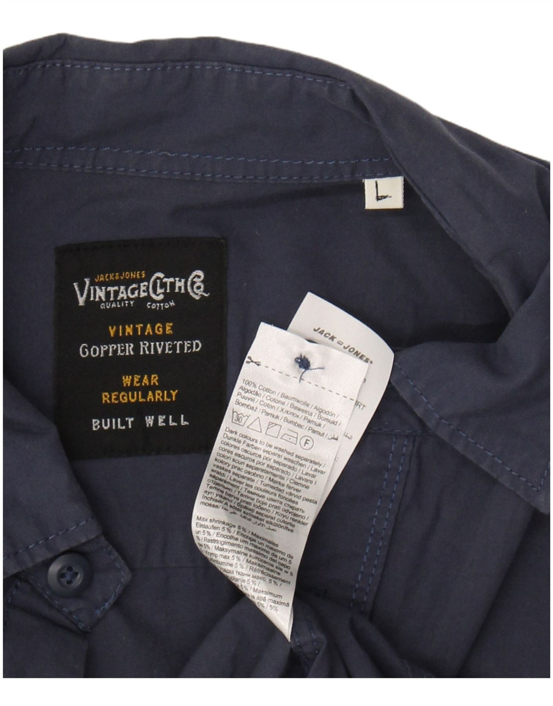 JACK & JONES Mens Short Sleeve Shirt Large Navy Blue Cotton