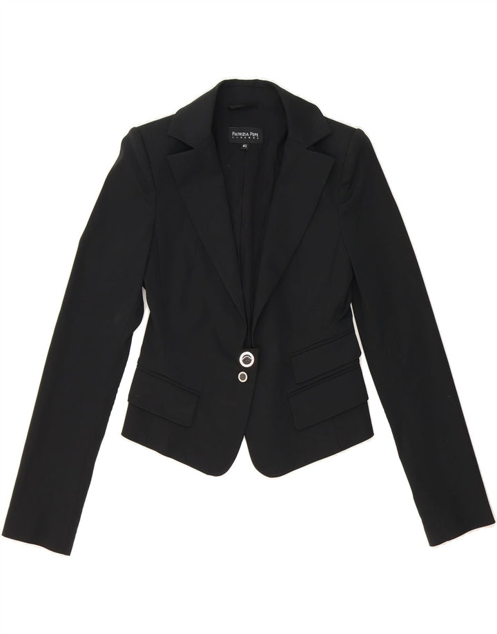 PATRIZIA PEPE Womens Crop 2 Button Blazer Jacket IT 40 Small Black Acetate Vintage Patrizia Pepe and Second-Hand Patrizia Pepe from Messina Hembry 