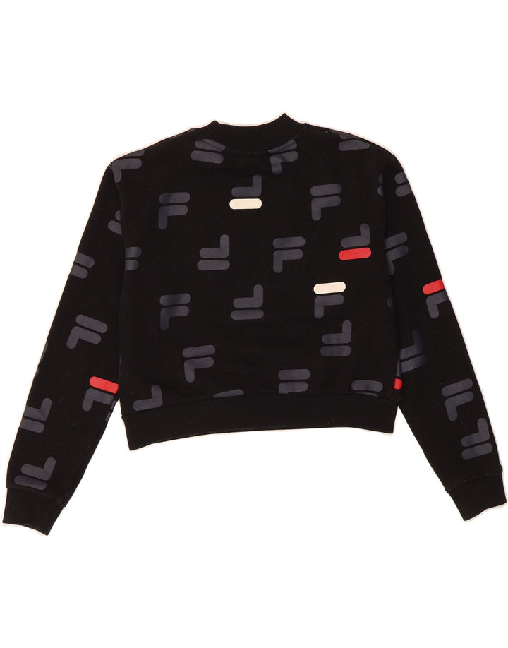 FILA Womens Oversized Crop Graphic Sweatshirt Jumper UK 6 XS Black Vintage Fila and Second-Hand Fila from Messina Hembry 