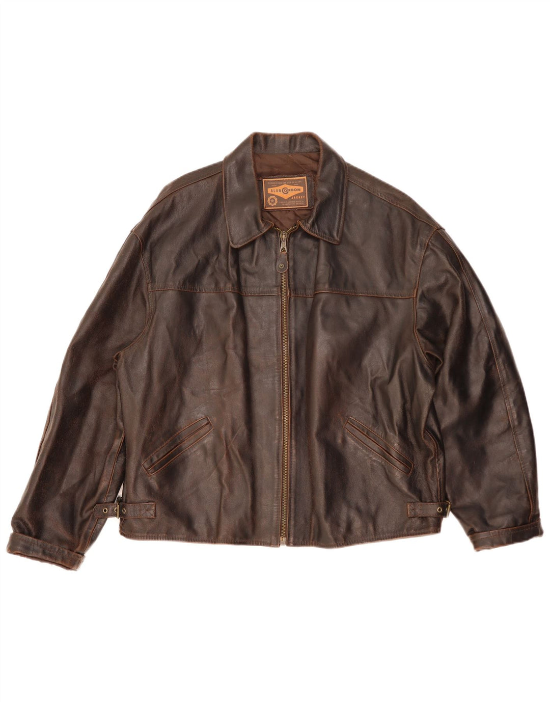 Alan Gordon Mens Leather Jacket UK 42 XL Brown Leather