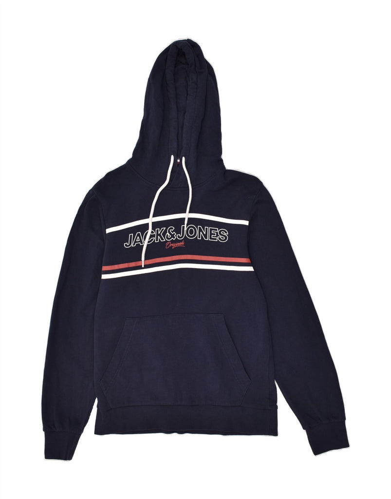 JACK & JONES Mens Graphic Hoodie Jumper Small Navy Blue Striped Cotton | Vintage Jack & Jones | Thrift | Second-Hand Jack & Jones | Used Clothing | Messina Hembry 