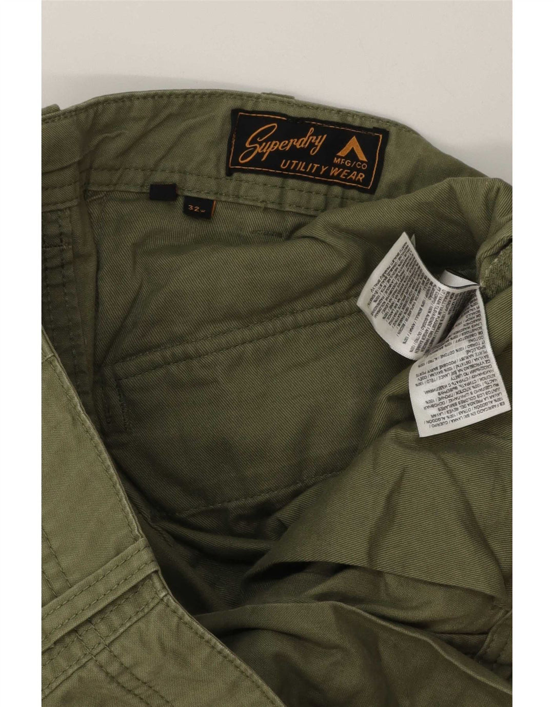 Superdry Mens Cargo Shorts W32 Medium Green Cotton