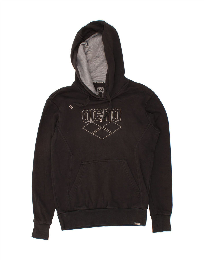 ARENA Mens Graphic Hoodie Jumper XS Black Cotton Vintage Arena and Second-Hand Arena from Messina Hembry 