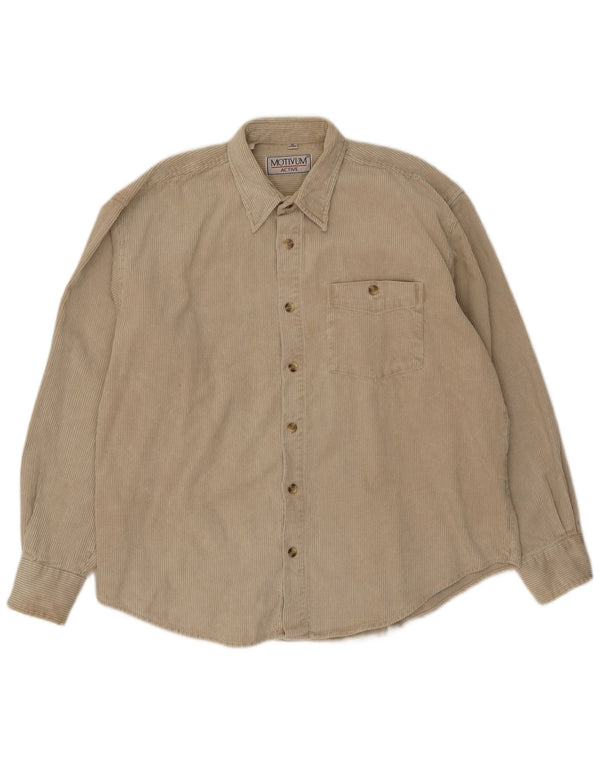 Vintage Mens Corduroy Shirt Size 43/44 XL Beige Cotton