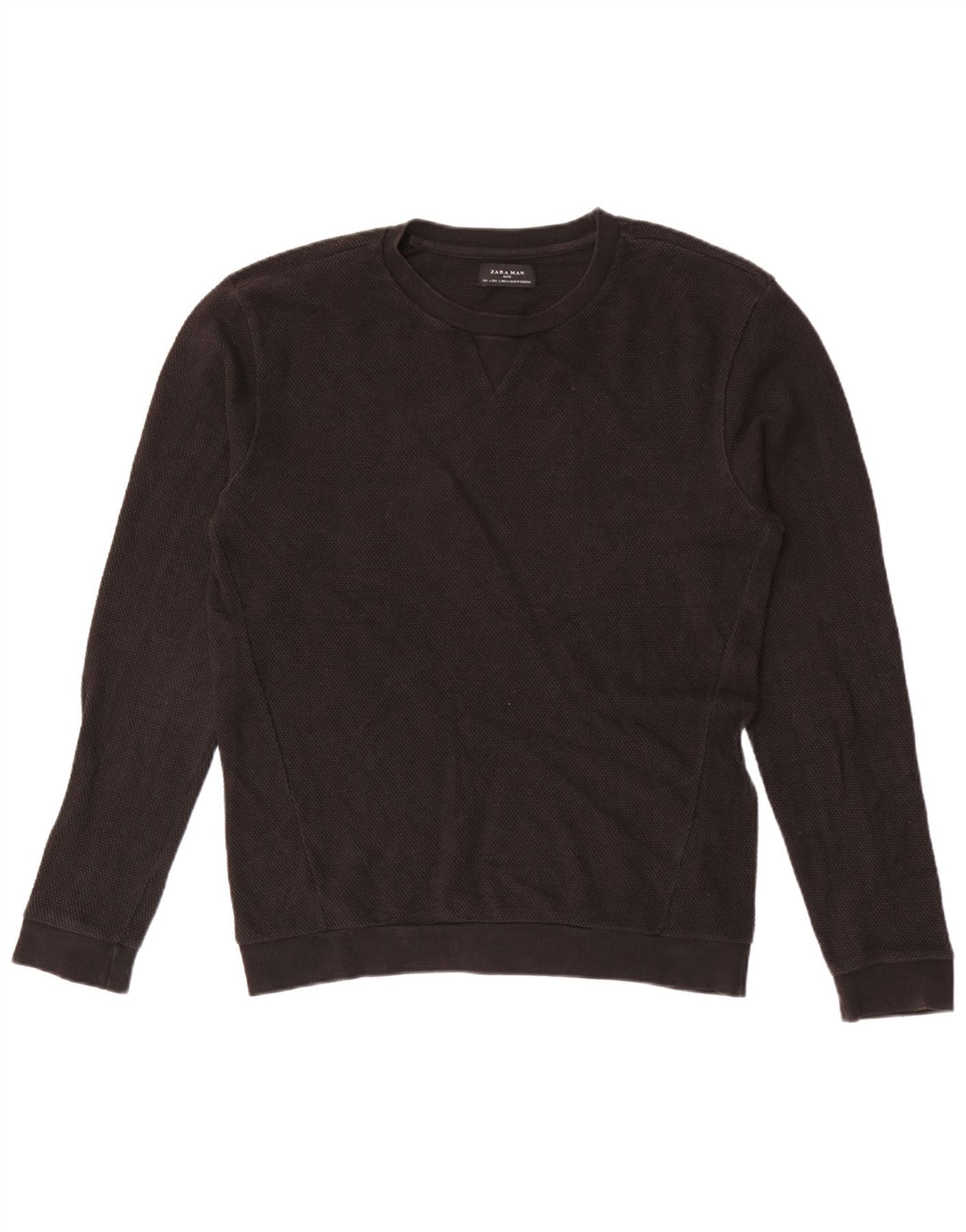Zara Mens Crew Neck Jumper Sweater Large Black Cotton
