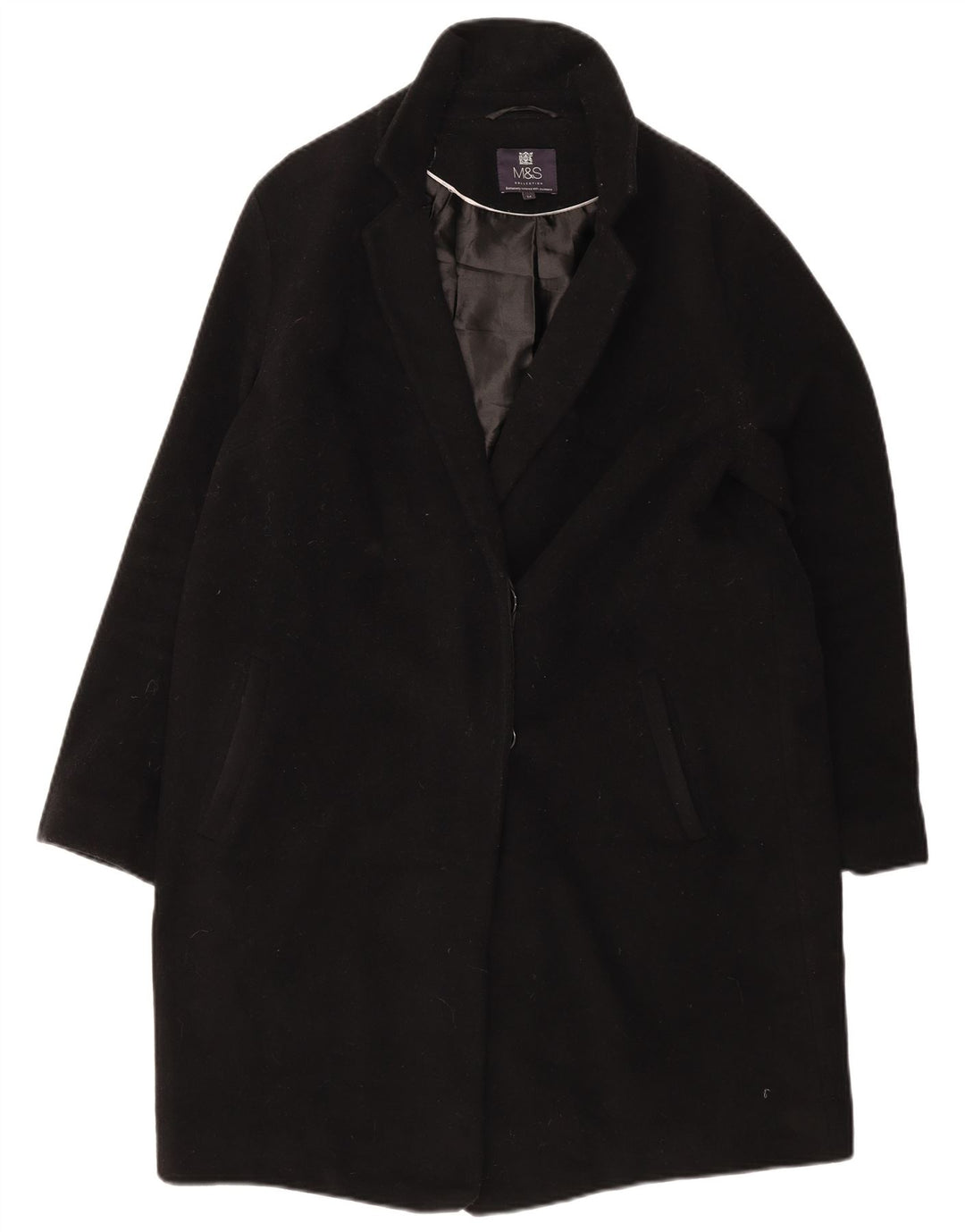 Marks & Spencer Womens Overcoat UK 14 Large Black Wool