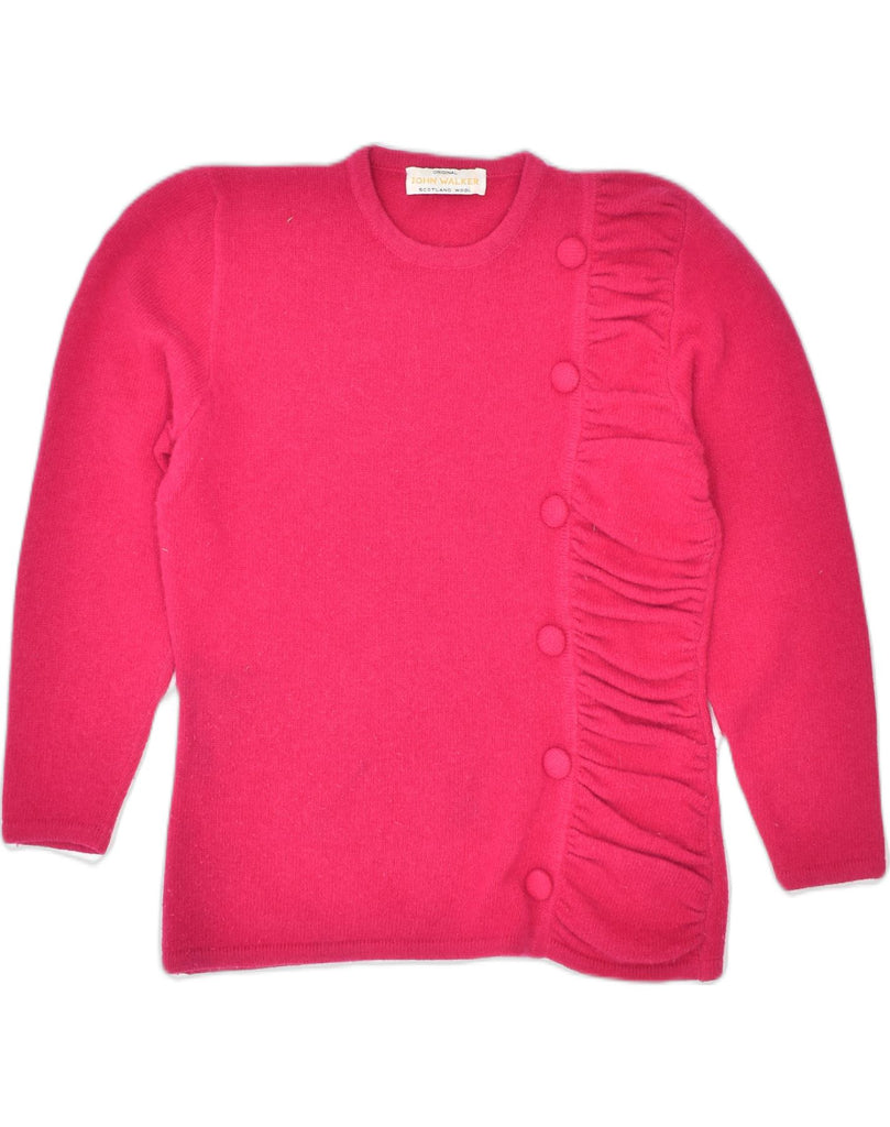 JOHN WALKER Womens Ruffle Front Crew Neck Jumper Sweater UK 10 Small Pink | Vintage | Thrift | Second-Hand | Used Clothing | Messina Hembry 