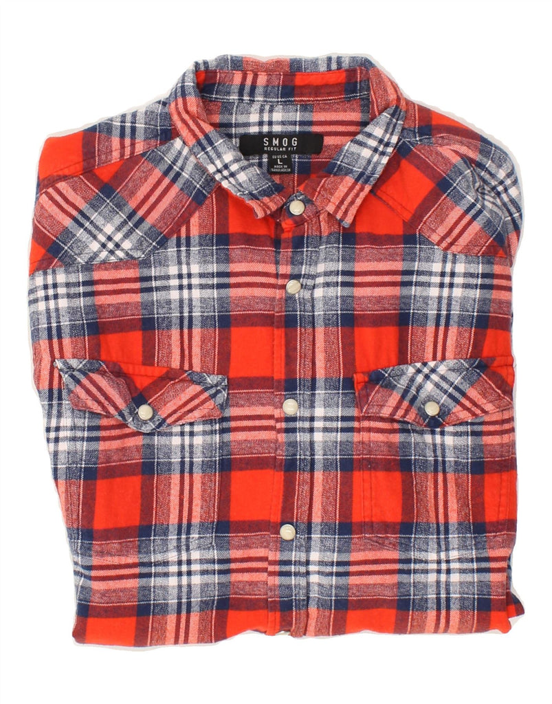 SMOG Mens Regular Fit Flannel Shirt Large Red Check | Vintage Smog | Thrift | Second-Hand Smog | Used Clothing | Messina Hembry 