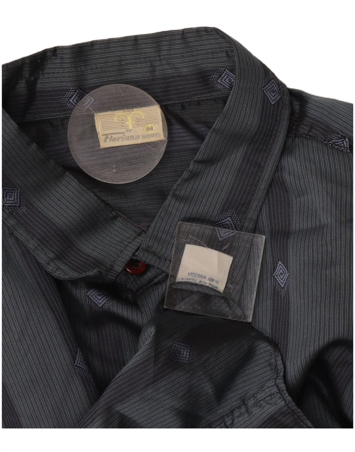 Vintage Mens Shirt Medium Grey Striped Viscose