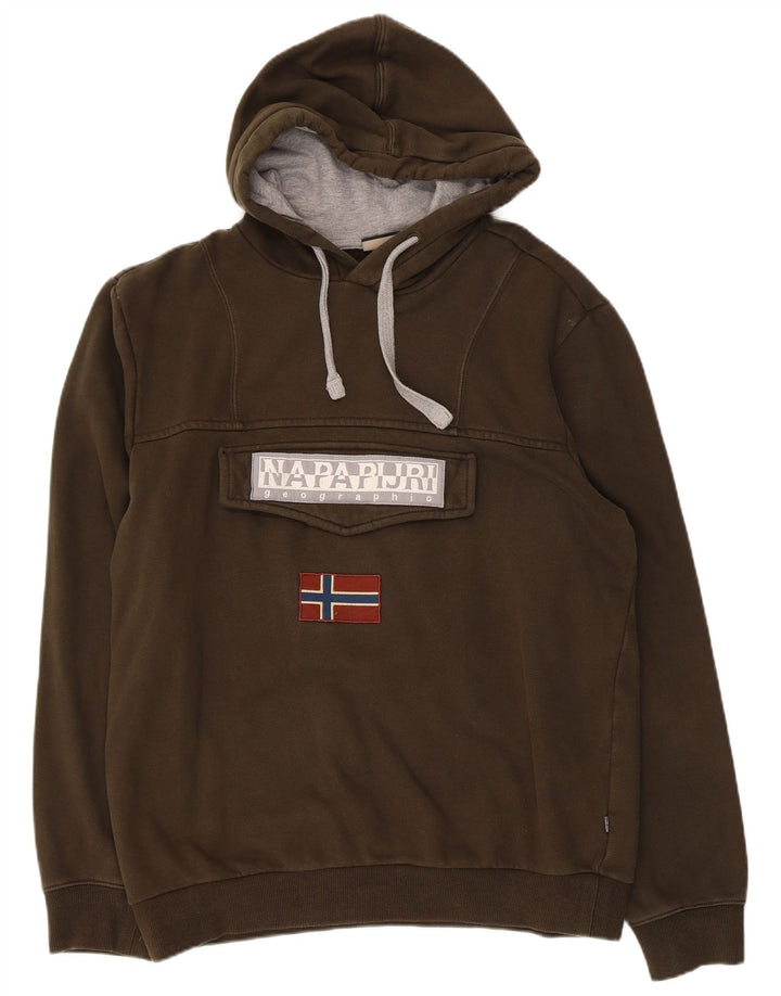 NAPAPIJRI Mens Geographic Graphic Hoodie Jumper Large Khaki Cotton