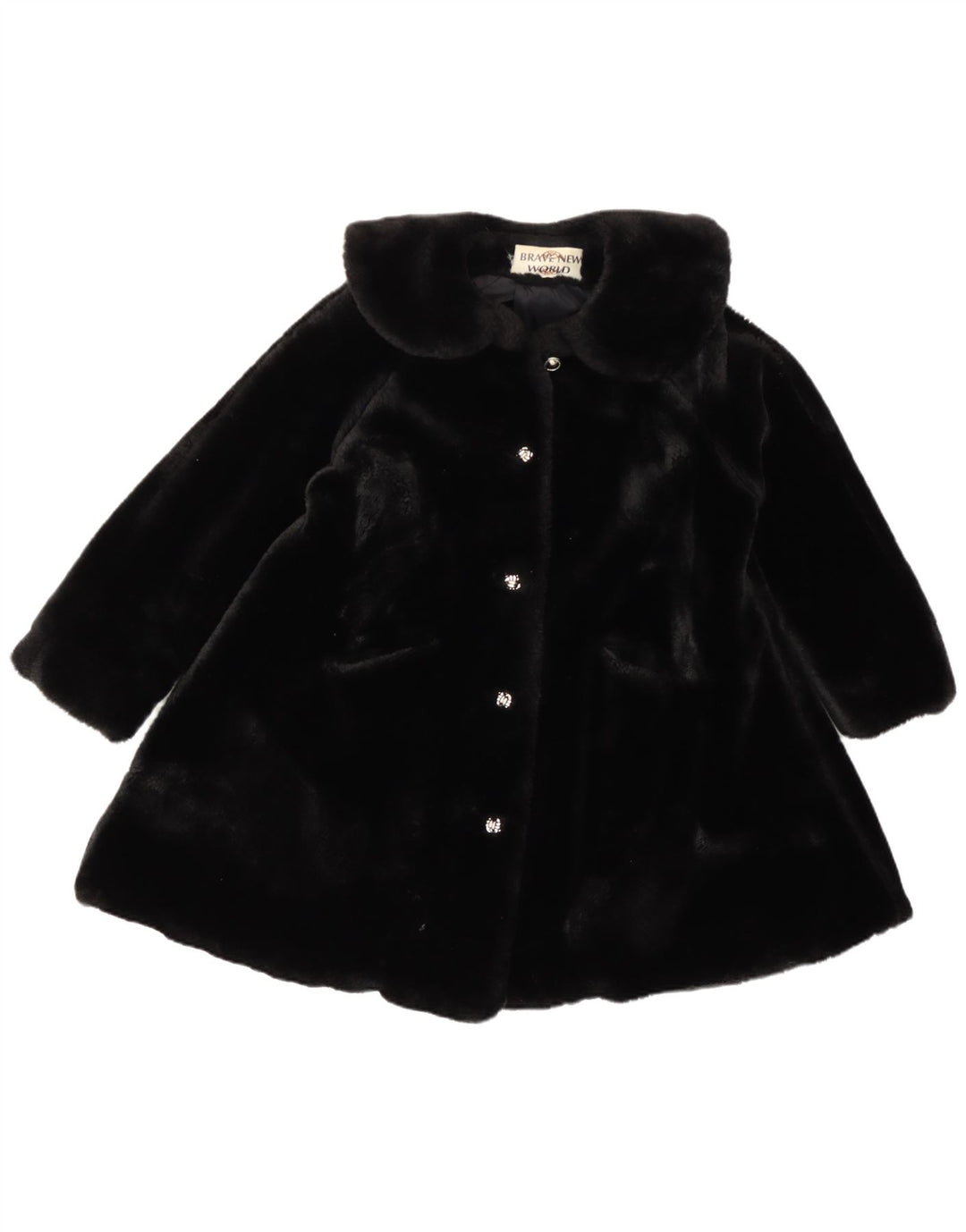 Vintage Girls Faux Fur Overcoat 8-9 Years Black Polyester