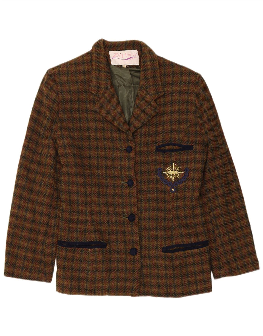 VINTAGE Womens 4 Button Blazer Jacket IT 46 Large Brown Check