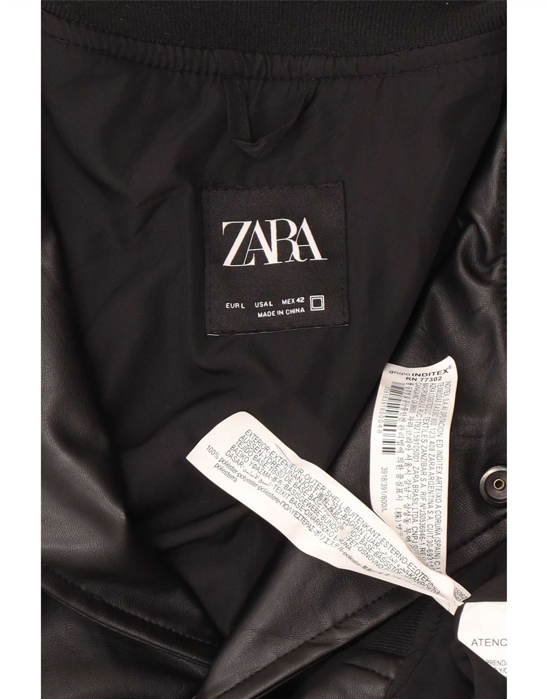 Zara Mens Faux Leather Jacket UK 40 Large Black Polyester