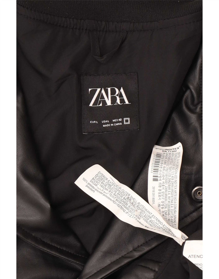 Zara Mens Faux Leather Jacket UK 40 Large Black Polyester