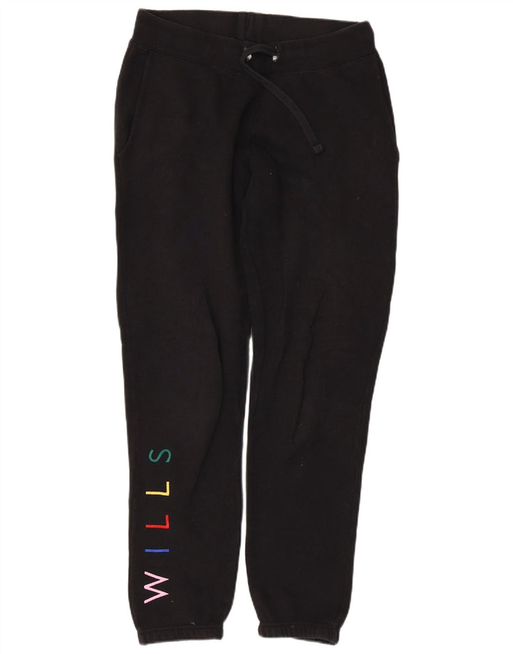 JACK WILLS Womens Graphic Tracksuit Trousers Joggers UK 8 Small  Black