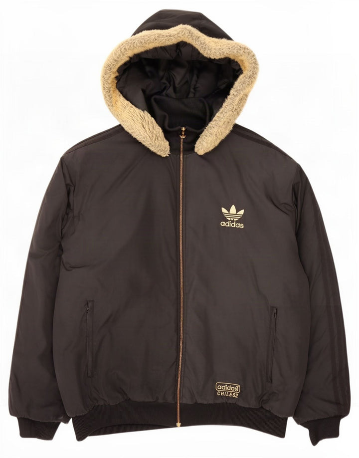 Adidas Mens Hooded Padded Jacket UK 42 XL Black Polyester