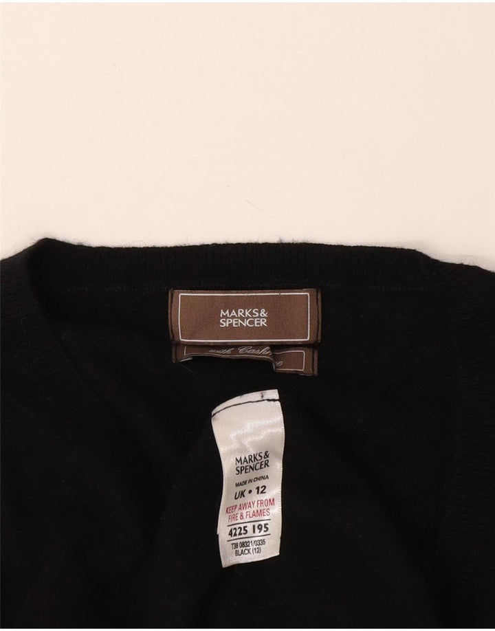 Marks & Spencer Womens V-Neck Jumper Sweater UK 12 Medium Black Viscose