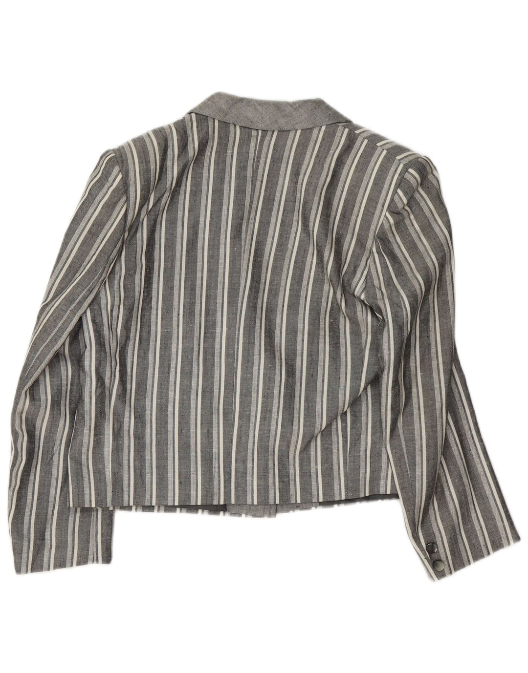 Vintage Womens Crop 1 Button Blazer Jacket UK 12 Medium Grey Striped