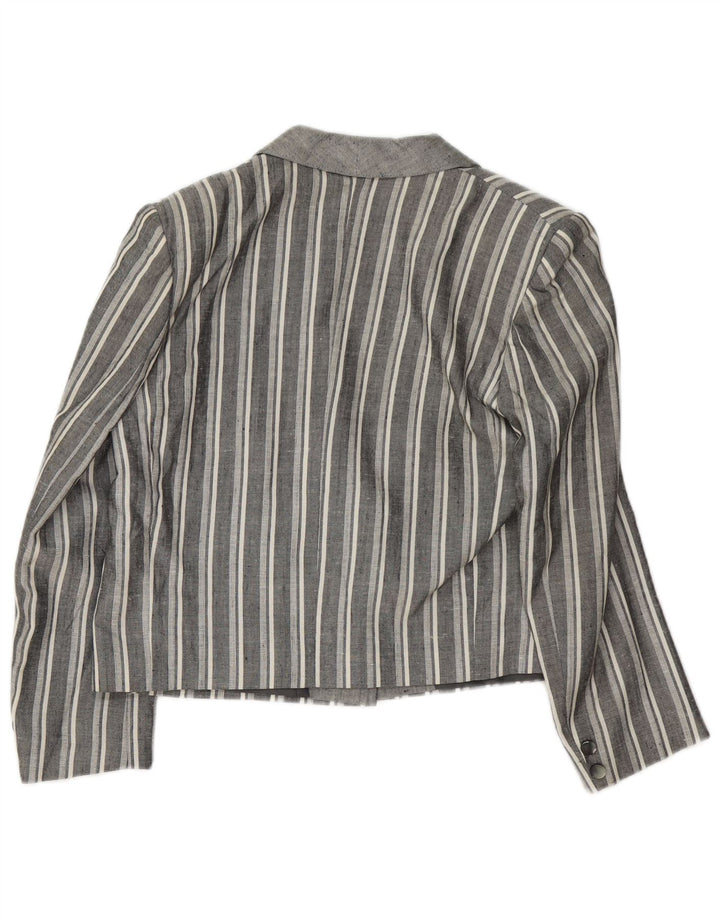 Vintage Womens Crop 1 Button Blazer Jacket UK 12 Medium Grey Striped
