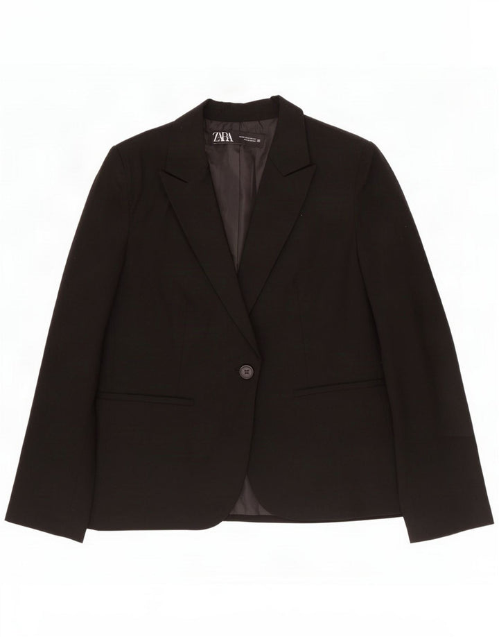 Zara Womens 1 Button Blazer Jacket EU 38 Small Black Polyester