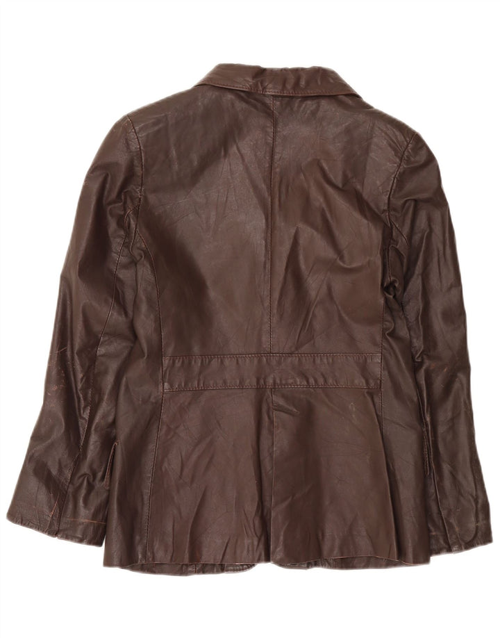 Vintage Womens 2 Button Leather Blazer Jacket UK 12 Medium Brown