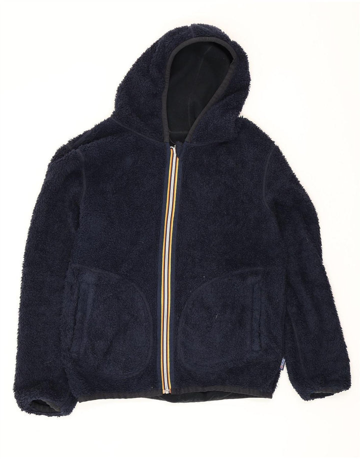 K-Way Mens Hooded Reversible Fleece Jacket UK 40 Large Navy Blue Polyester