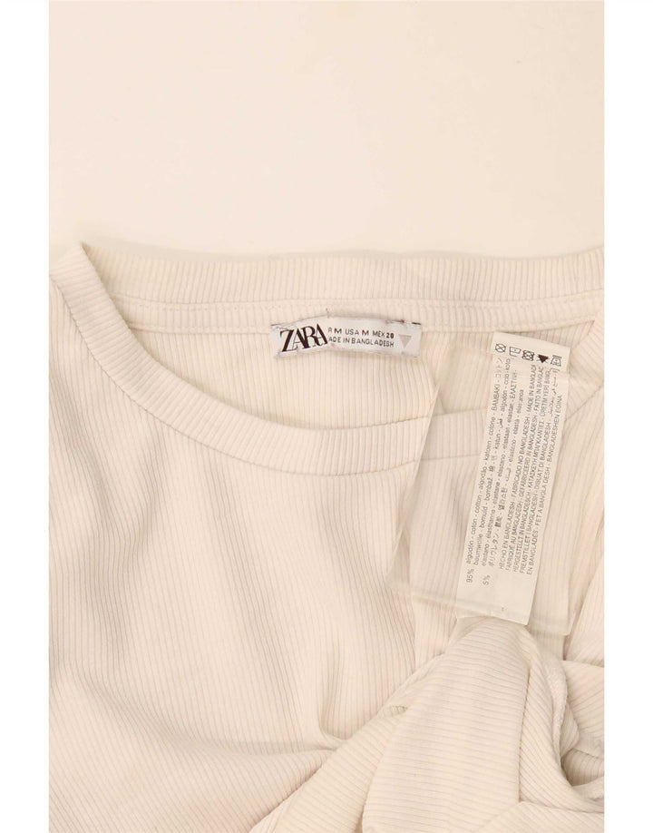 Zara Womens Bodysuit UK 12 Medium Off White Cotton