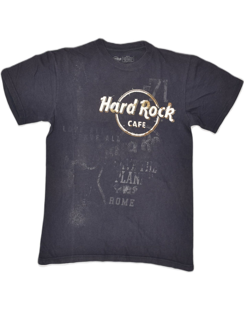 HARD ROCK Mens Rome Graphic T-Shirt Top Small Navy Blue Cotton | Vintage Hard Rock | Thrift | Second-Hand Hard Rock | Used Clothing | Messina Hembry 