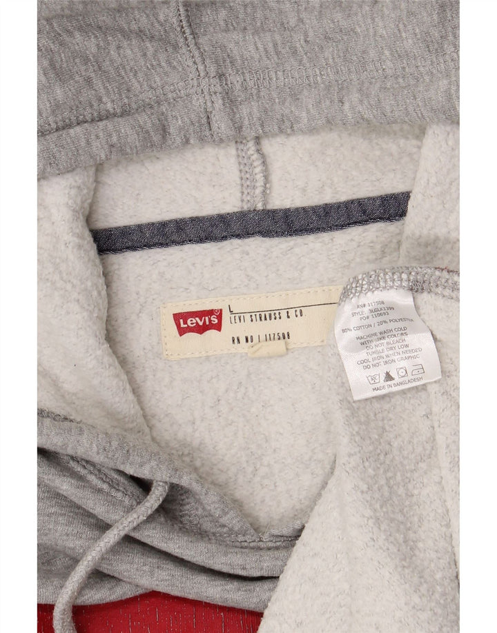 Levi's Mens Graphic Hoodie Jumper Large Grey Flecked Cotton