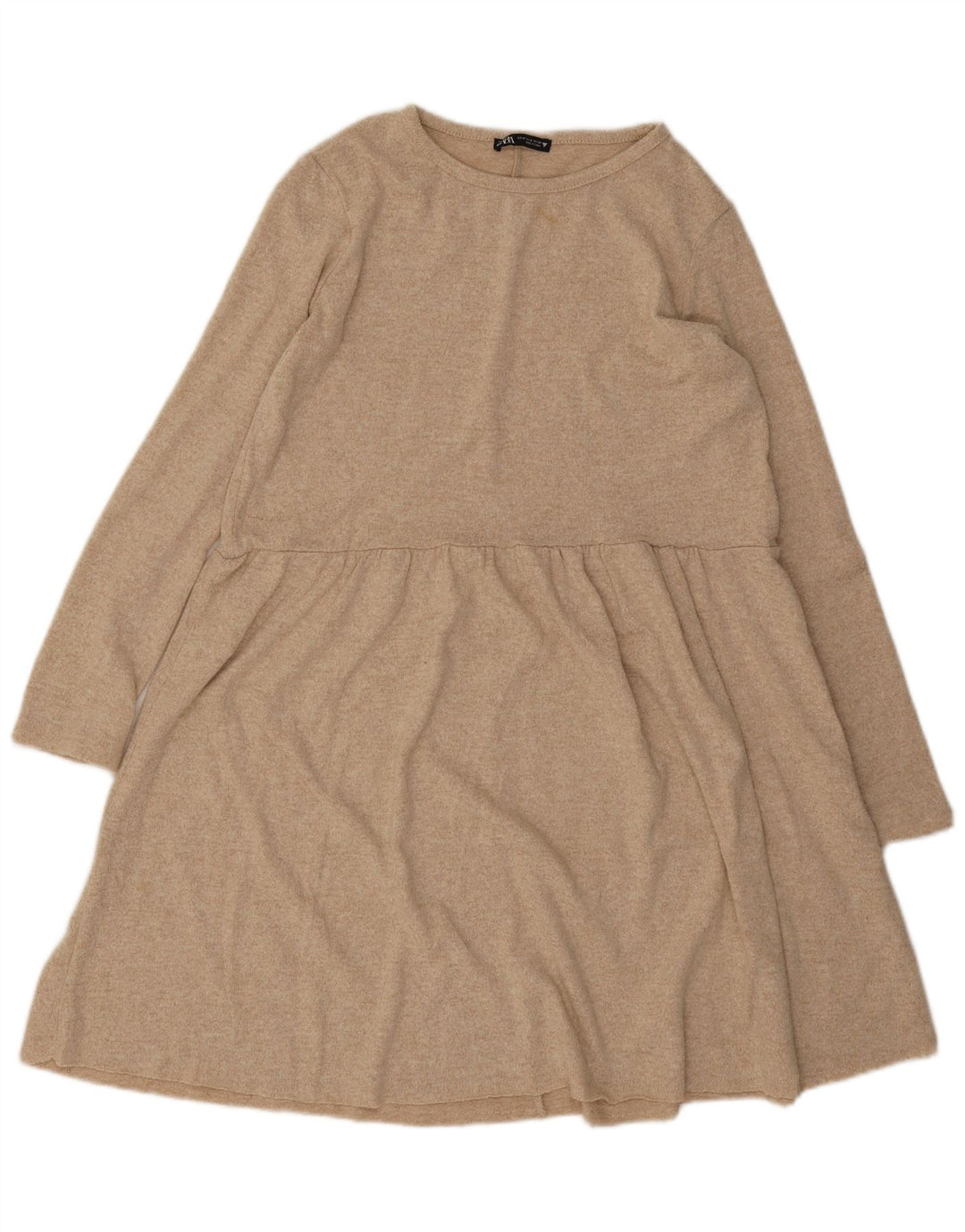 Zara Womens Long Sleeve Jumper Dress UK 12 Medium Beige Flecked Polyester