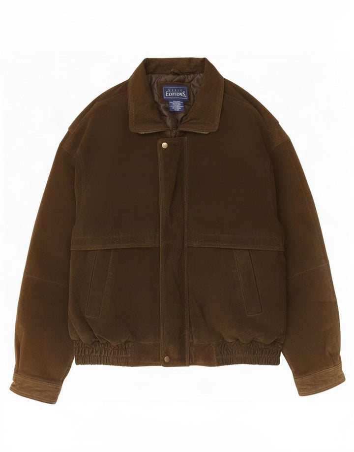 Basic Mens Suede Jacket UK 40 Large Brown Leather