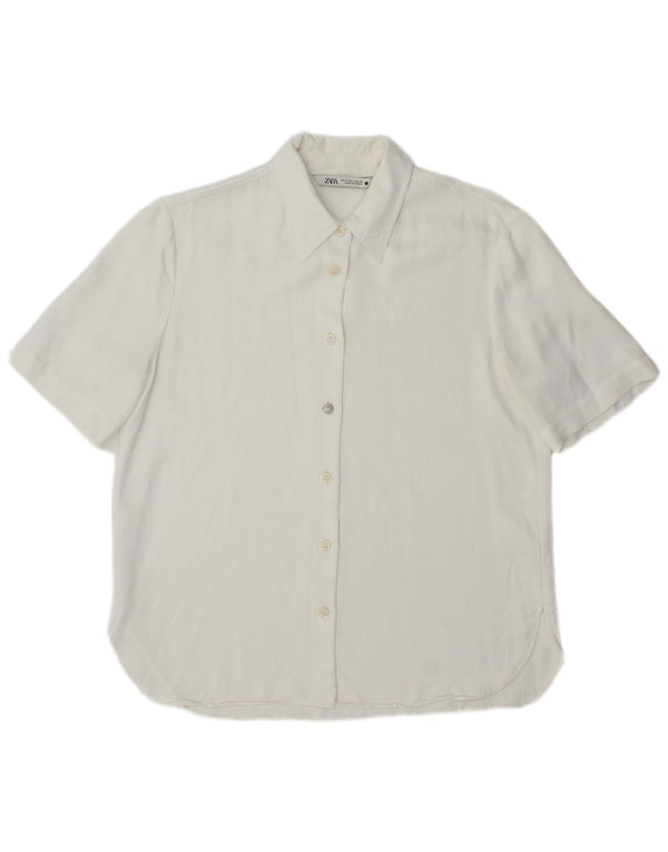 Zara Womens Short Sleeve Shirt UK 14 Medium White Viscose