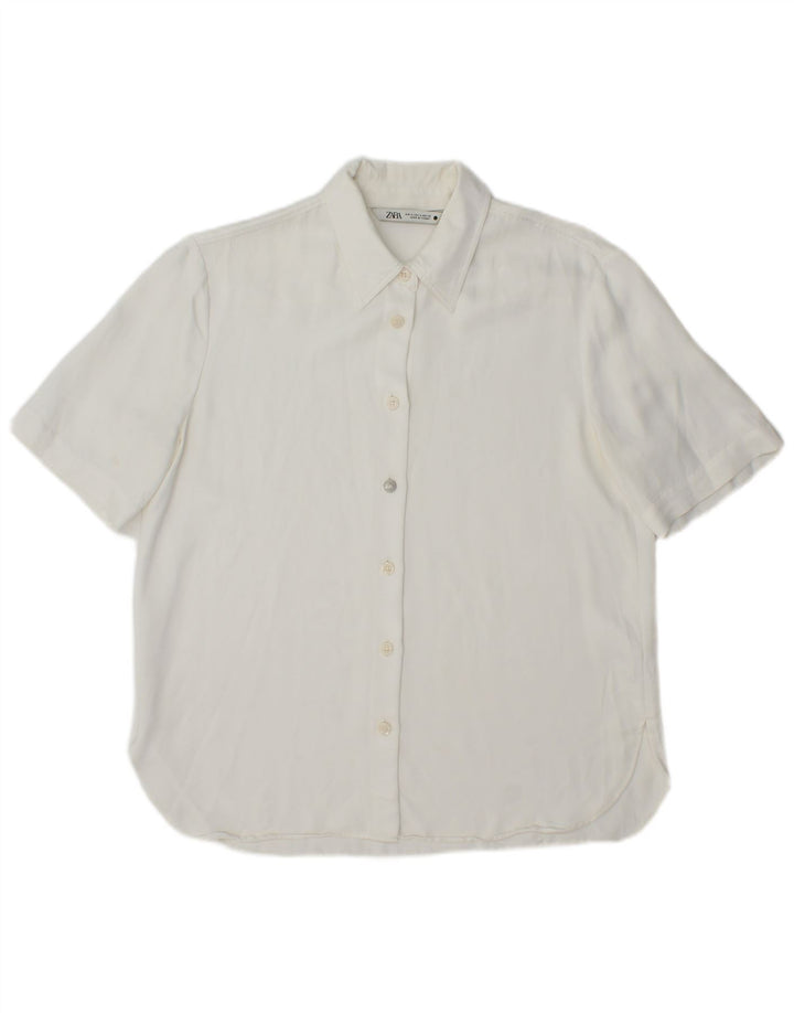 Zara Womens Short Sleeve Shirt UK 14 Medium White Viscose