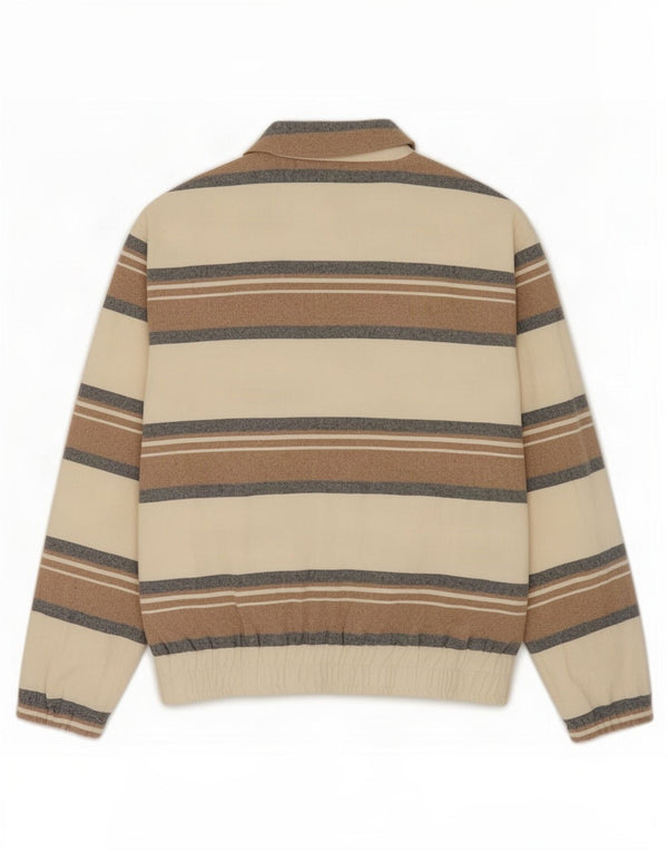 Zara Mens Bomber Jacket UK 38 Medium Beige Striped Cotton