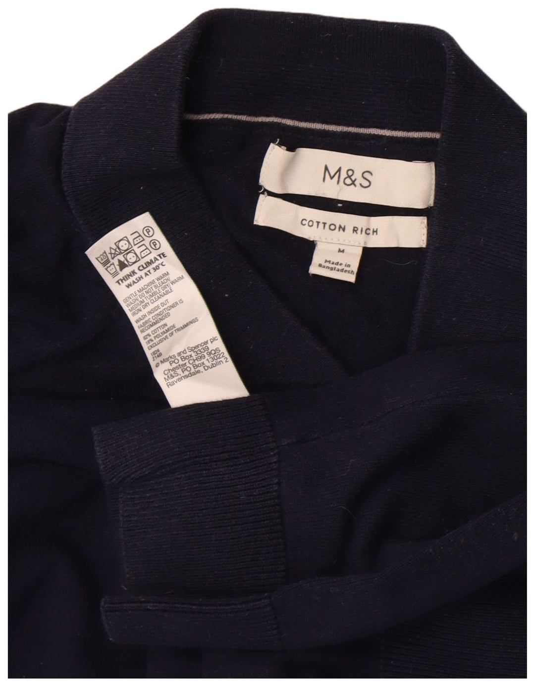 Marks & Spencer Mens Polo Neck Jumper Sweater Medium Navy Blue Cotton