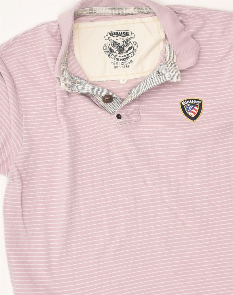 BLAUER Mens Polo Shirt Small Pink Striped Cotton | Vintage Blauer | Thrift | Second-Hand Blauer | Used Clothing | Messina Hembry 